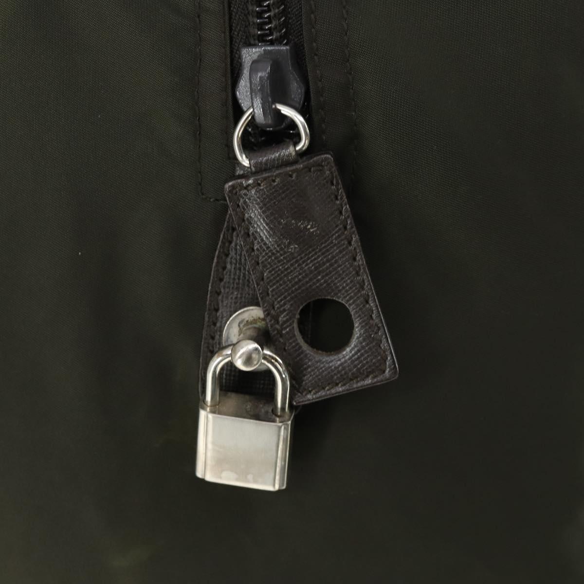 PRADA Boston Bag Nylon Khaki Silver Auth mr1945