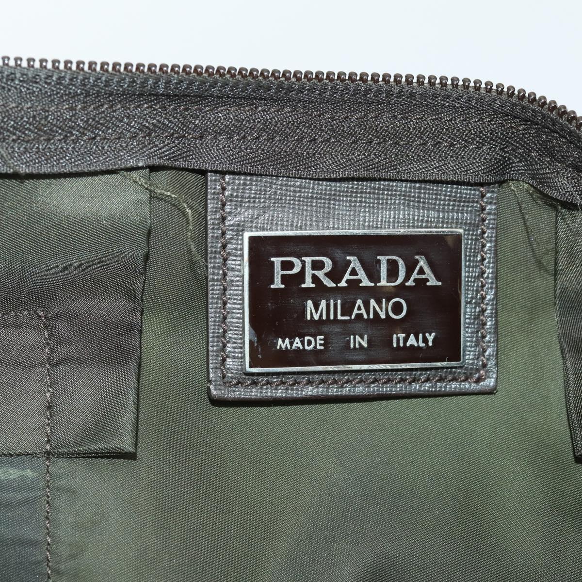 PRADA Boston Bag Nylon Khaki Silver Auth mr1945