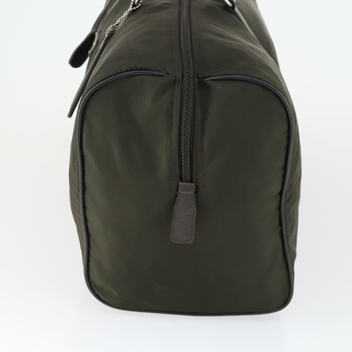 PRADA Boston Bag Nylon Khaki Silver Auth mr1945