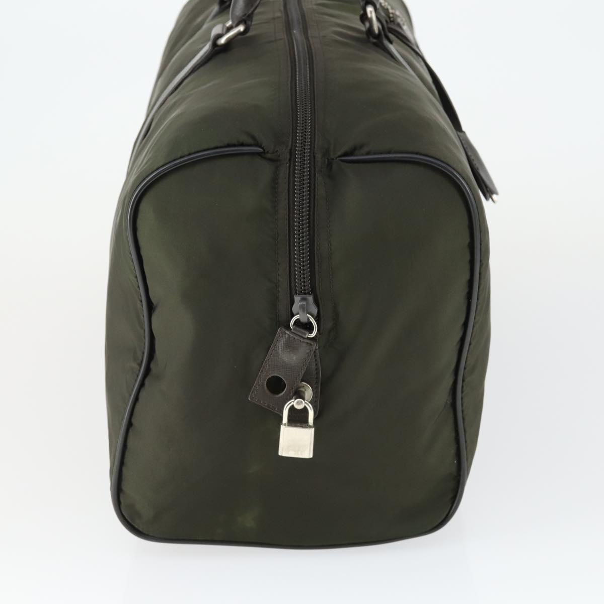 PRADA Boston Bag Nylon Khaki Silver Auth mr1945