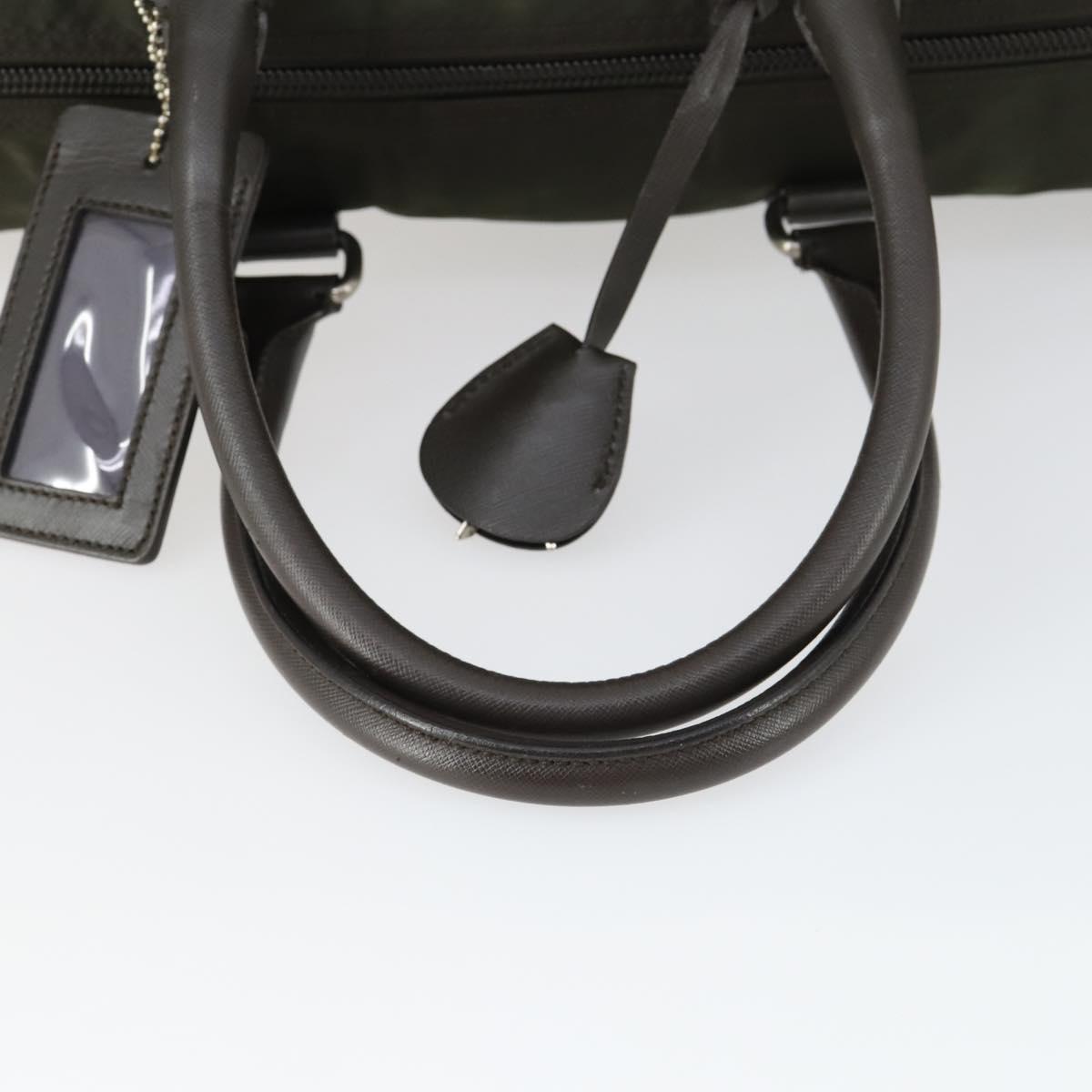 PRADA Boston Bag Nylon Khaki Silver Auth mr1945