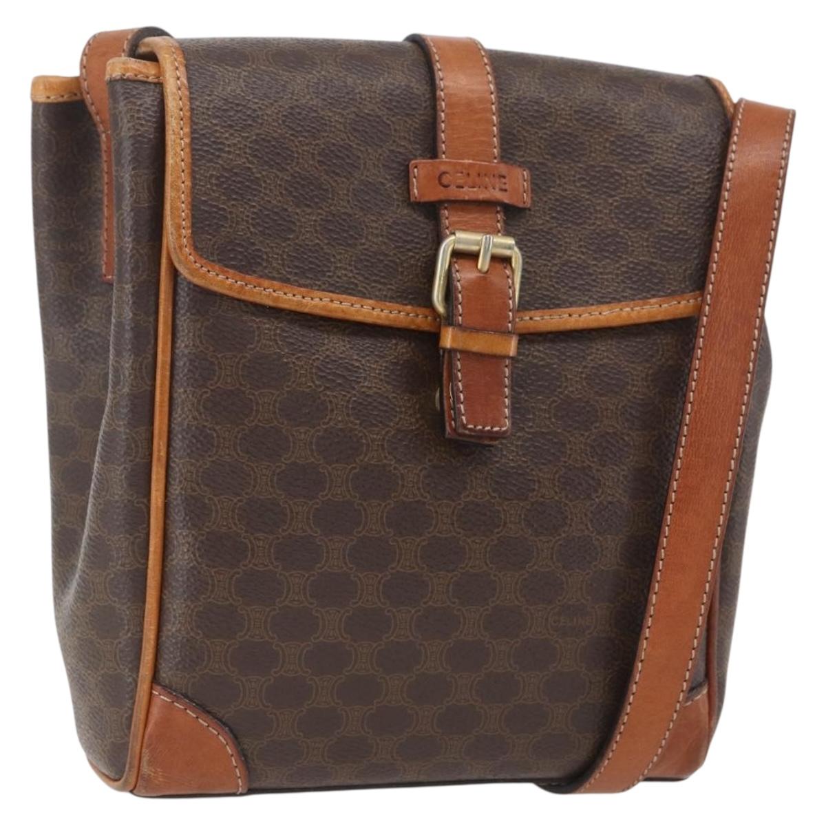 CELINE Macadam Canvas Shoulder Bag PVC Leather Brown Gold Auth mr1946