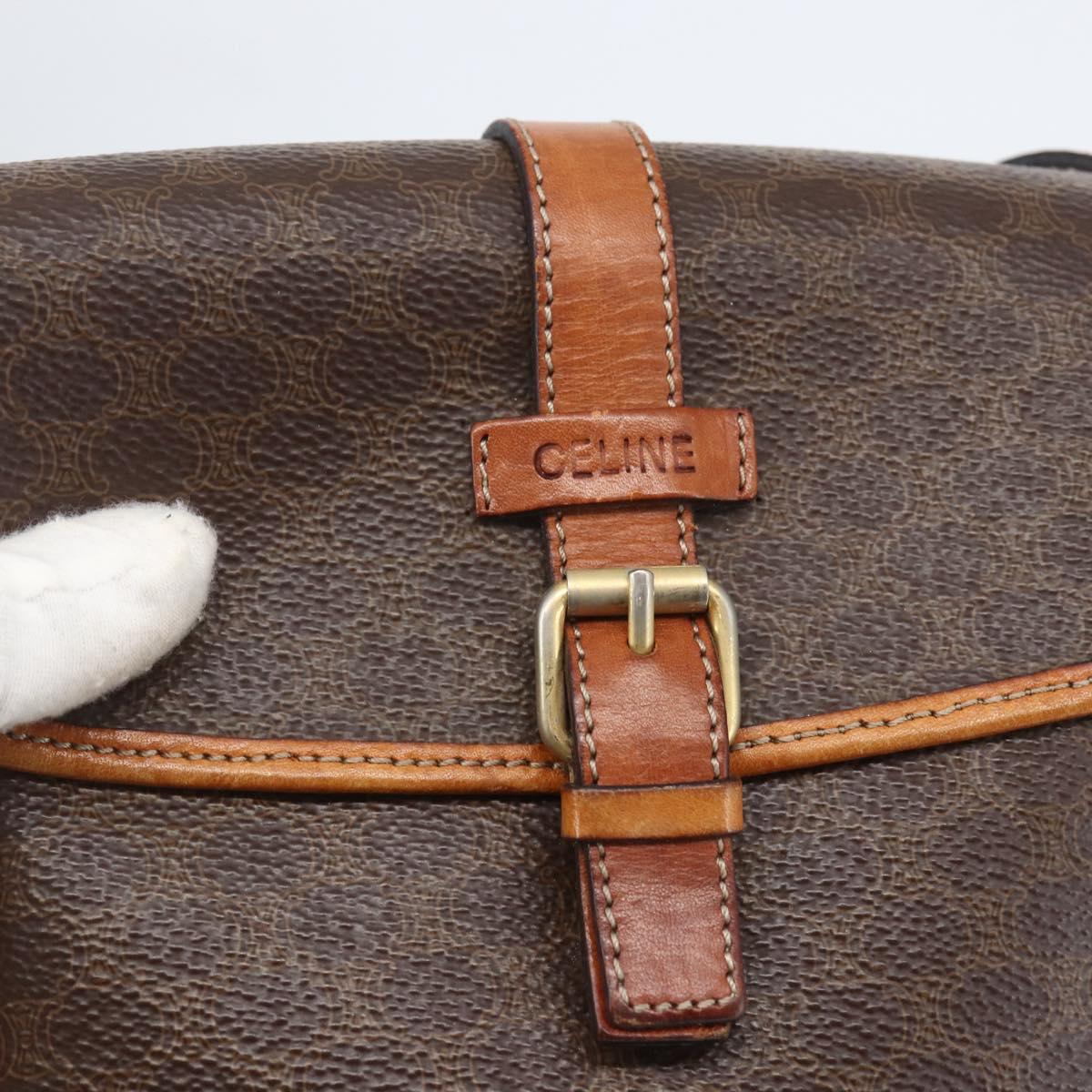 CELINE Macadam Canvas Shoulder Bag PVC Leather Brown Gold Auth mr1946