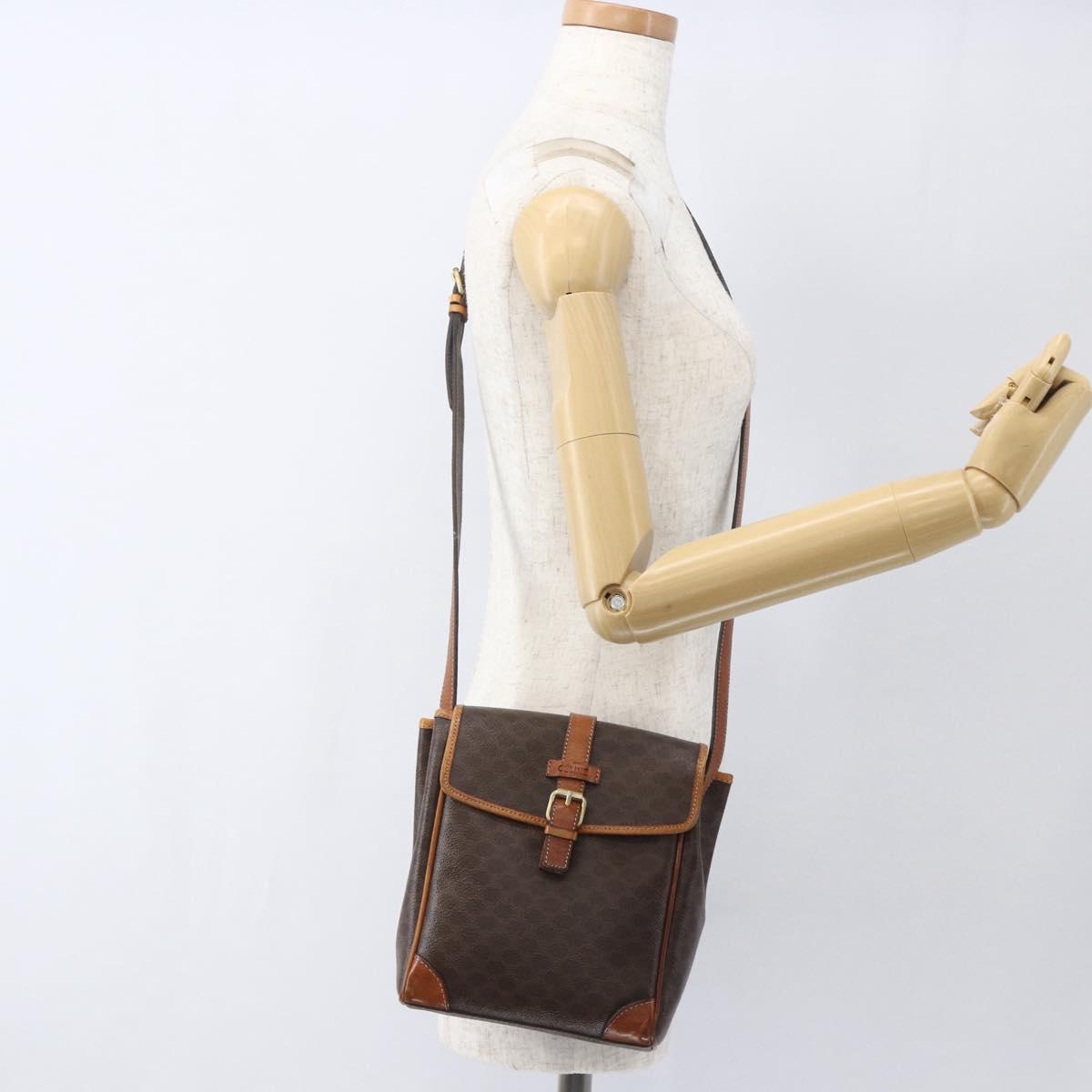 CELINE Macadam Canvas Shoulder Bag PVC Leather Brown Gold Auth mr1946