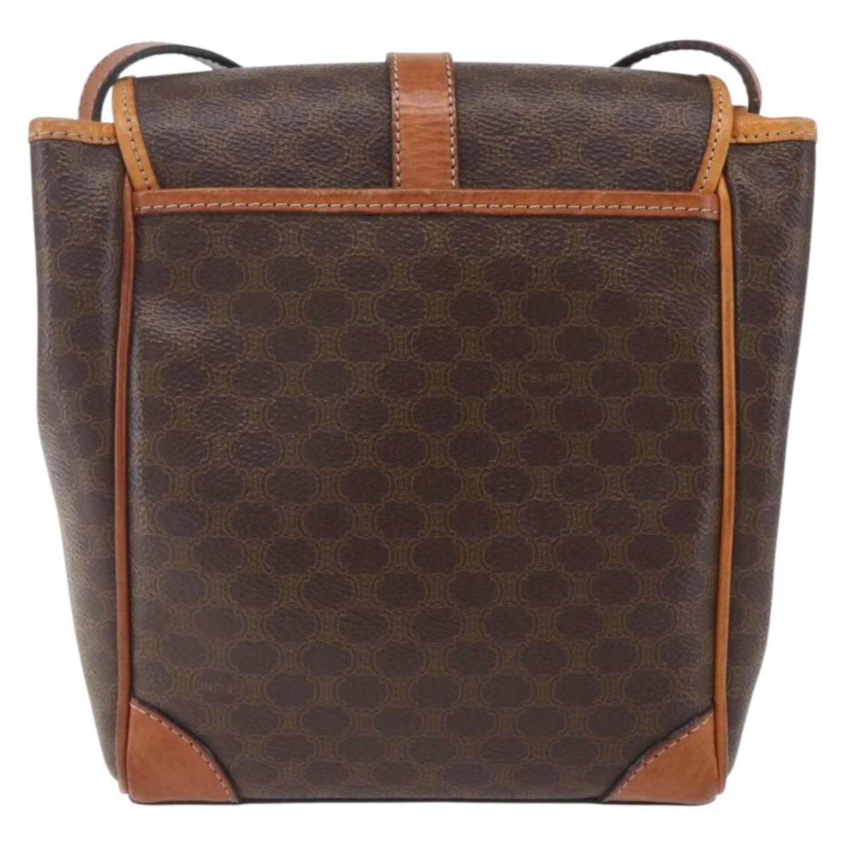 CELINE Macadam Canvas Shoulder Bag PVC Leather Brown Gold Auth mr1946