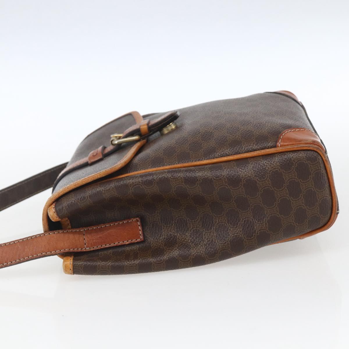 CELINE Macadam Canvas Shoulder Bag PVC Leather Brown Gold Auth mr1946