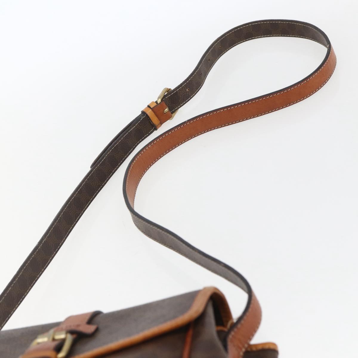 CELINE Macadam Canvas Shoulder Bag PVC Leather Brown Gold Auth mr1946