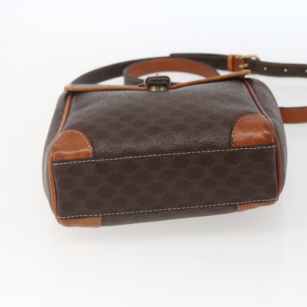 CELINE Macadam Canvas Shoulder Bag PVC Leather Brown Gold Auth mr1946