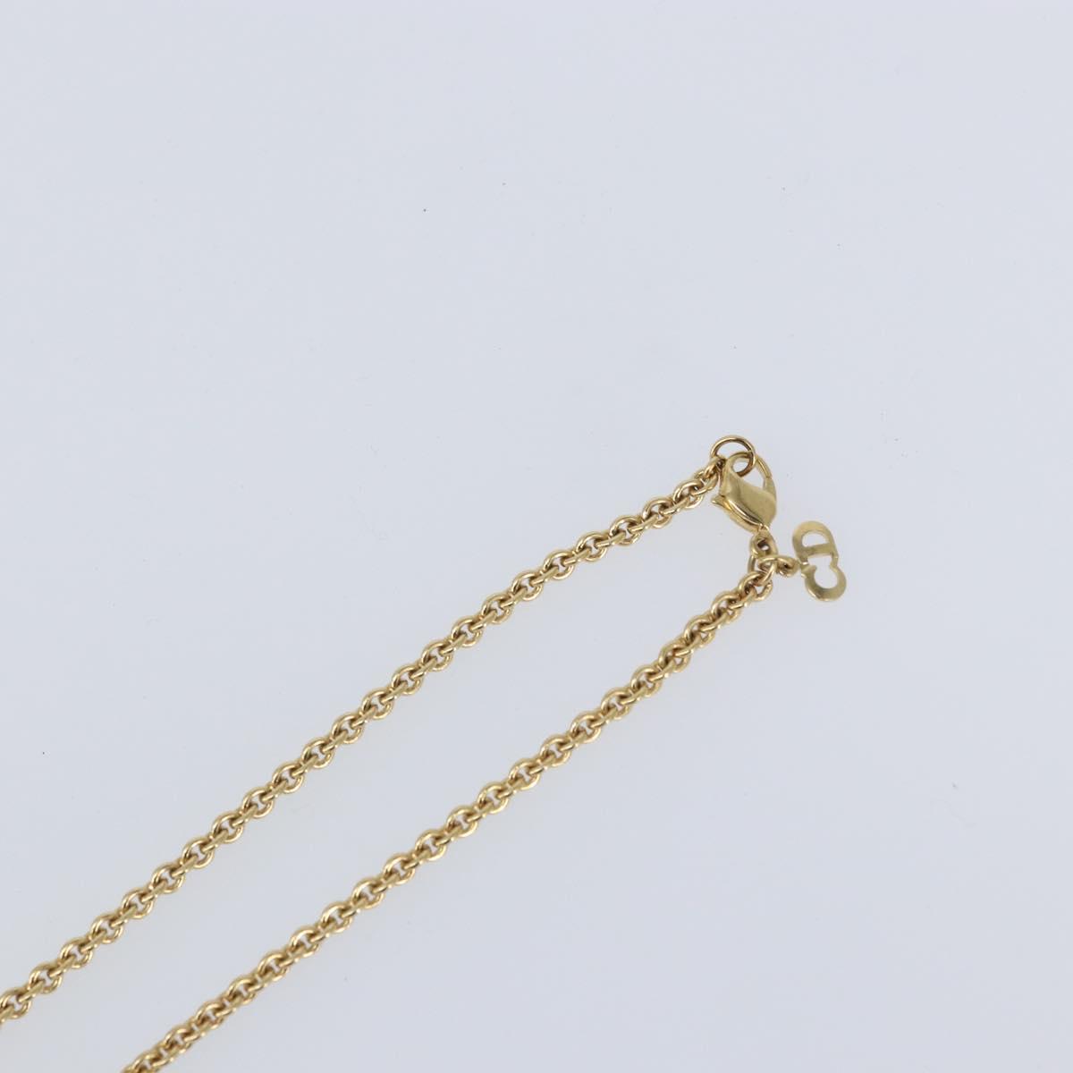 Christian Dior Crystal Necklace metal Gold Tone Auth mr1949