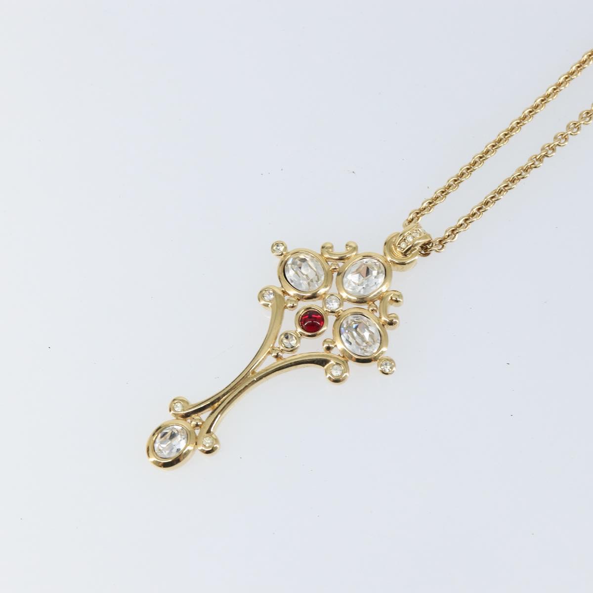 Christian Dior Crystal Necklace metal Gold Tone Auth mr1949