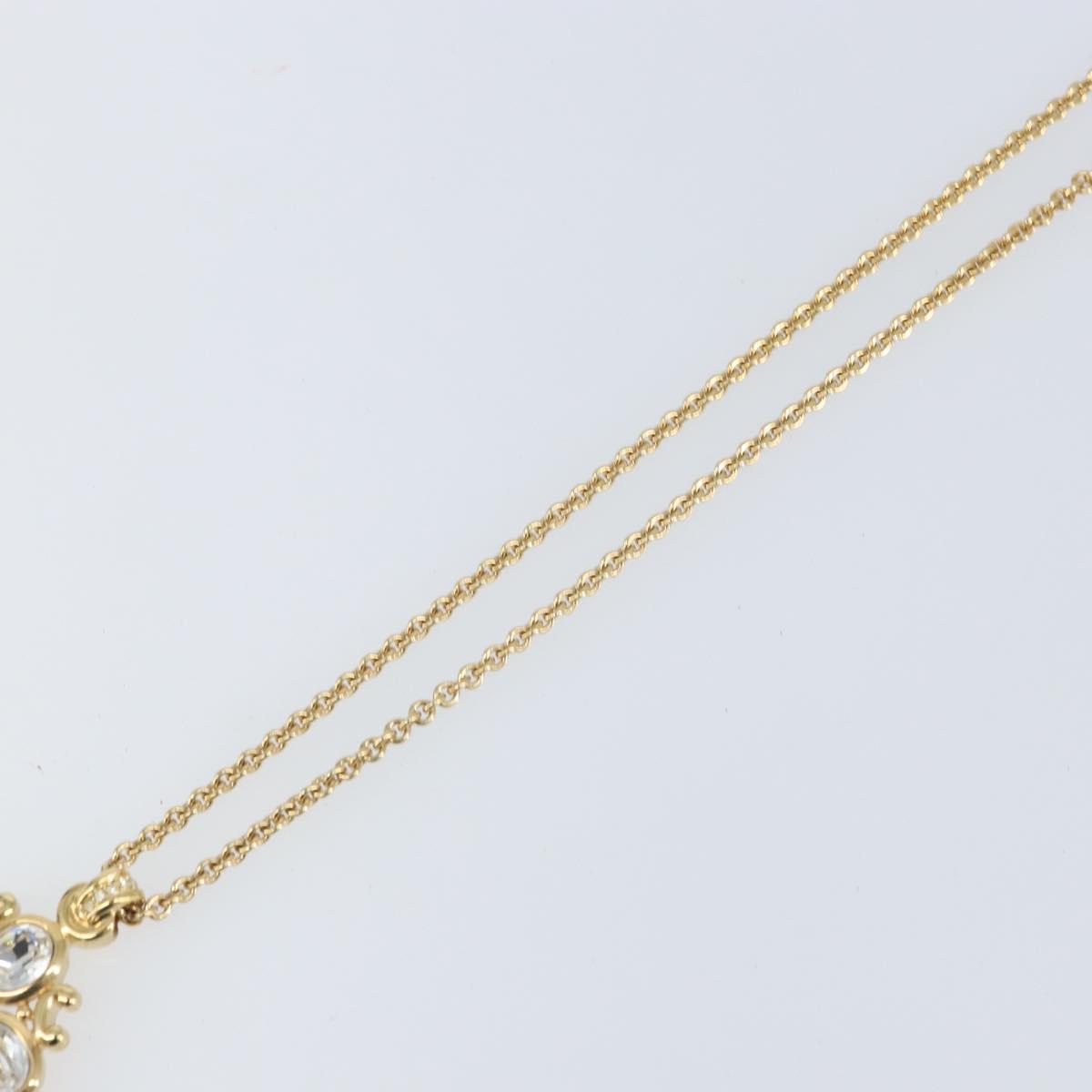 Christian Dior Crystal Necklace metal Gold Tone Auth mr1949