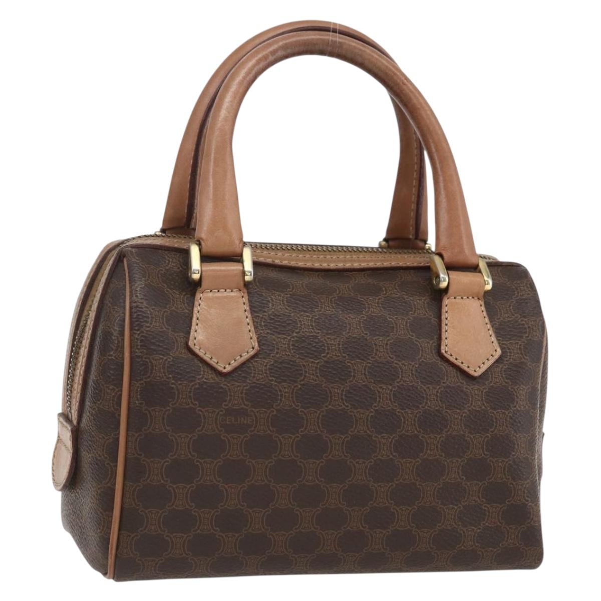 CELINE Macadam Canvas Mini Hand Bag PVC Leather Brown Gold Auth mr1952
