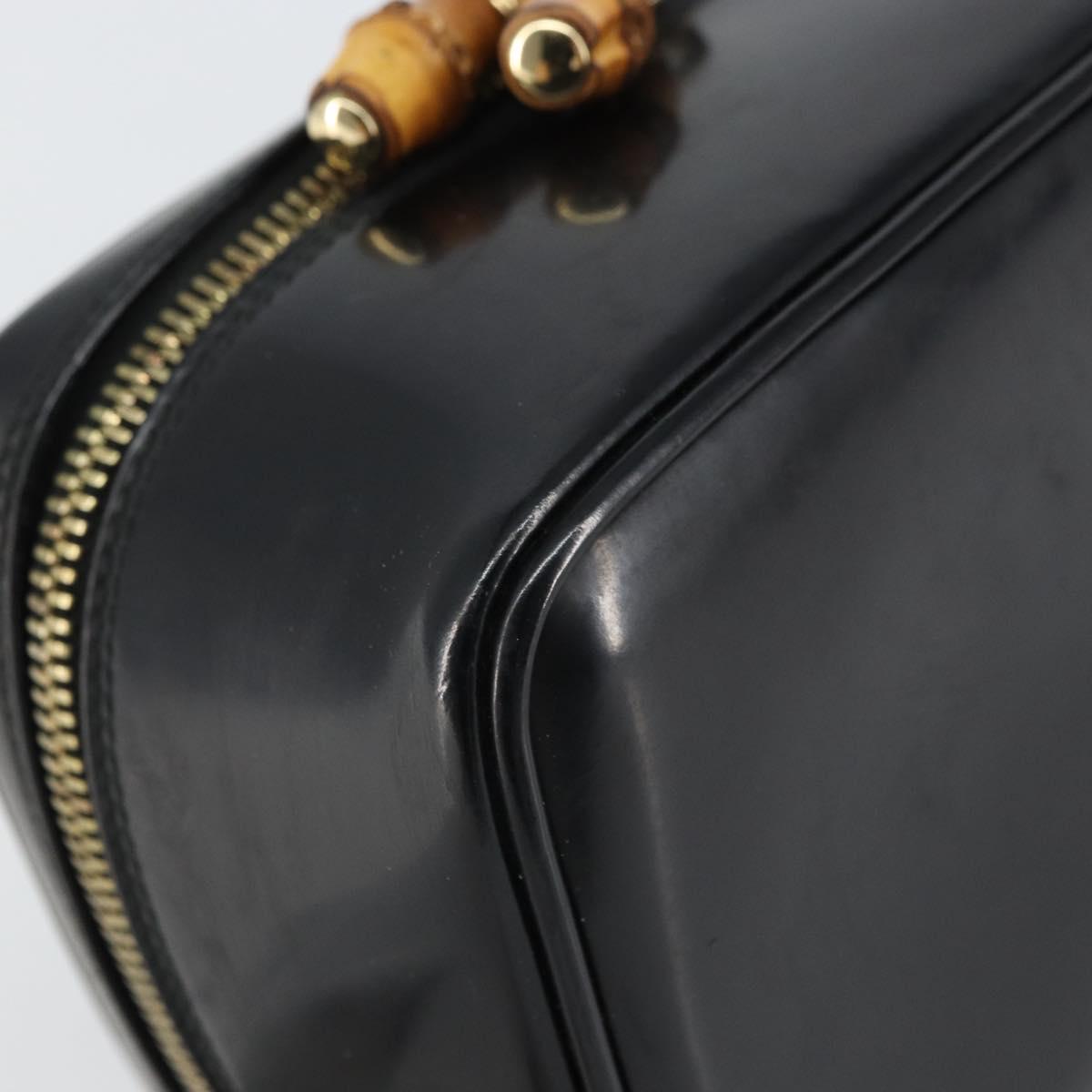 GUCCI Bamboo Vanity Pouch Patent leather Black 032 1956 0151 Auth mr1956