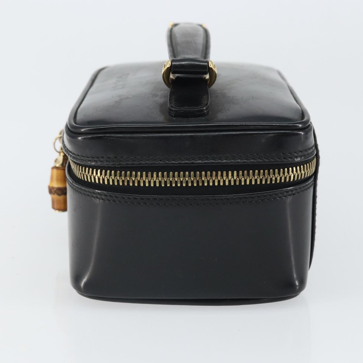 GUCCI Bamboo Vanity Pouch Patent leather Black 032 1956 0151 Auth mr1956