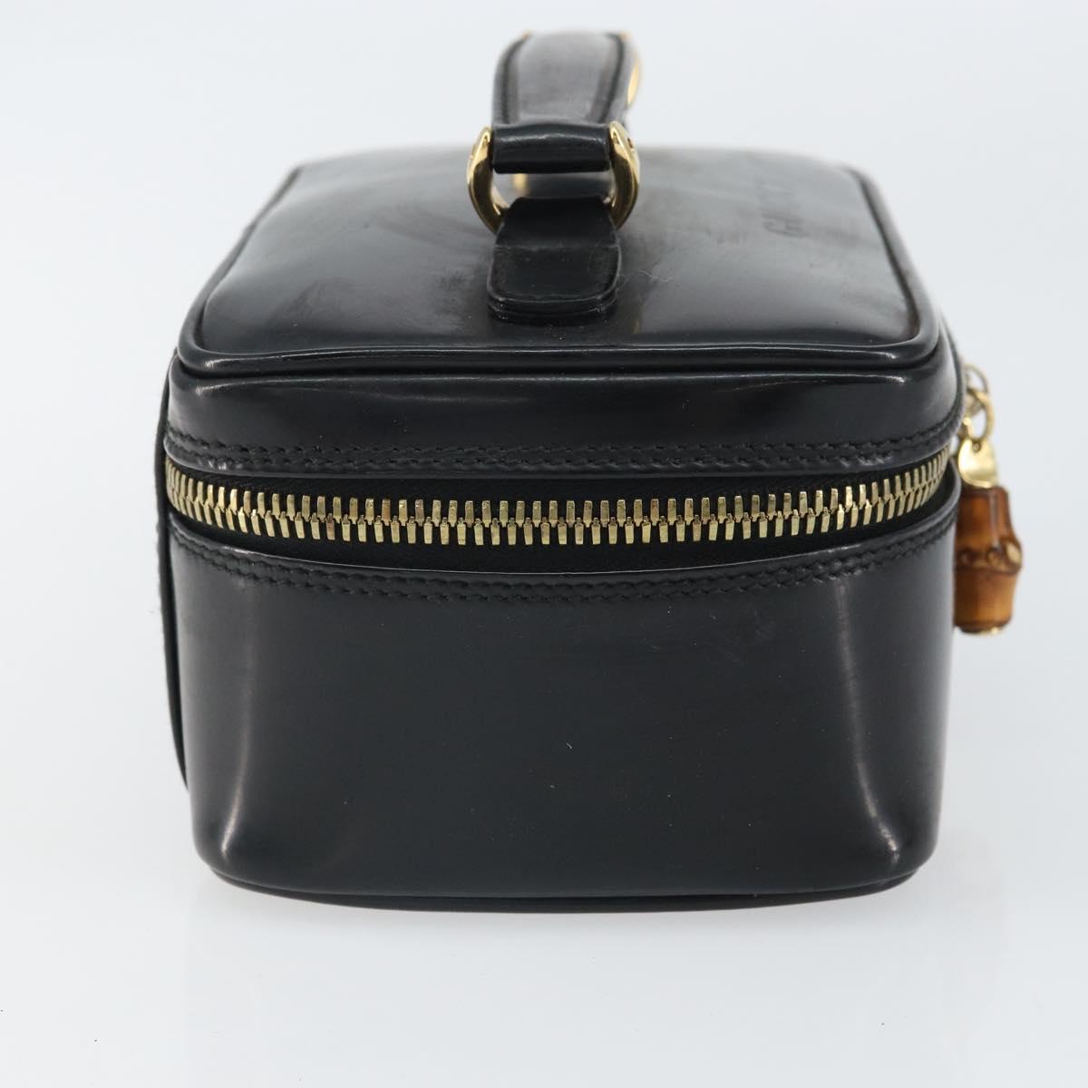 GUCCI Bamboo Vanity Pouch Patent leather Black 032 1956 0151 Auth mr1956