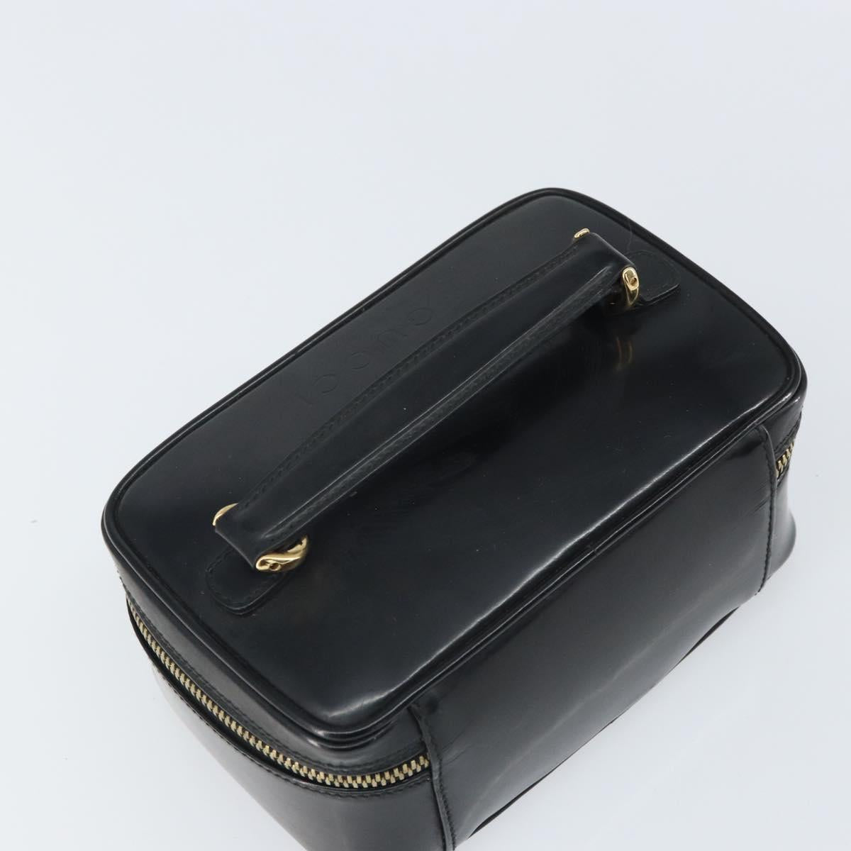 GUCCI Bamboo Vanity Pouch Patent leather Black 032 1956 0151 Auth mr1956