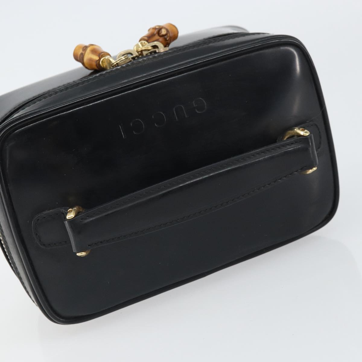 GUCCI Bamboo Vanity Pouch Patent leather Black 032 1956 0151 Auth mr1956