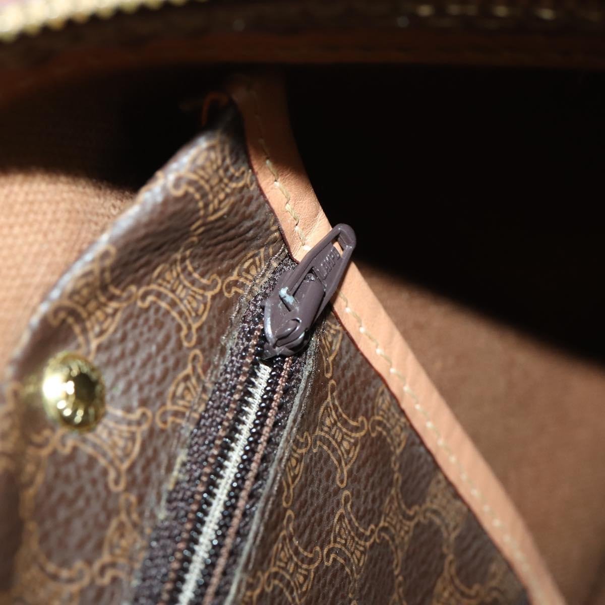 CELINE Macadam Canvas Boston Bag PVC Leather Brown Gold Auth mr1958