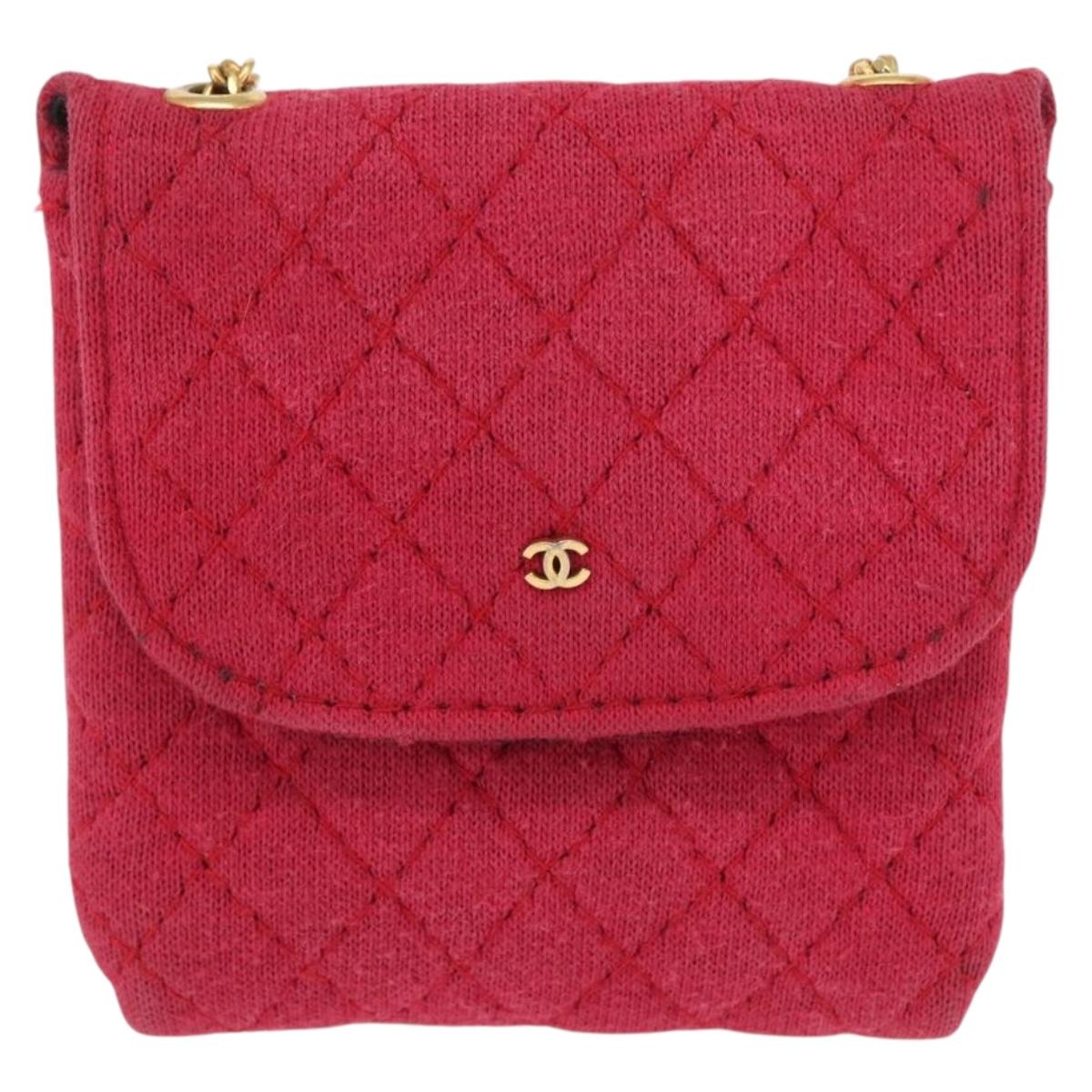 CHANEL Matelasse Chain Shoulder Bag Cotton Pink Gold CC Auth mr1965