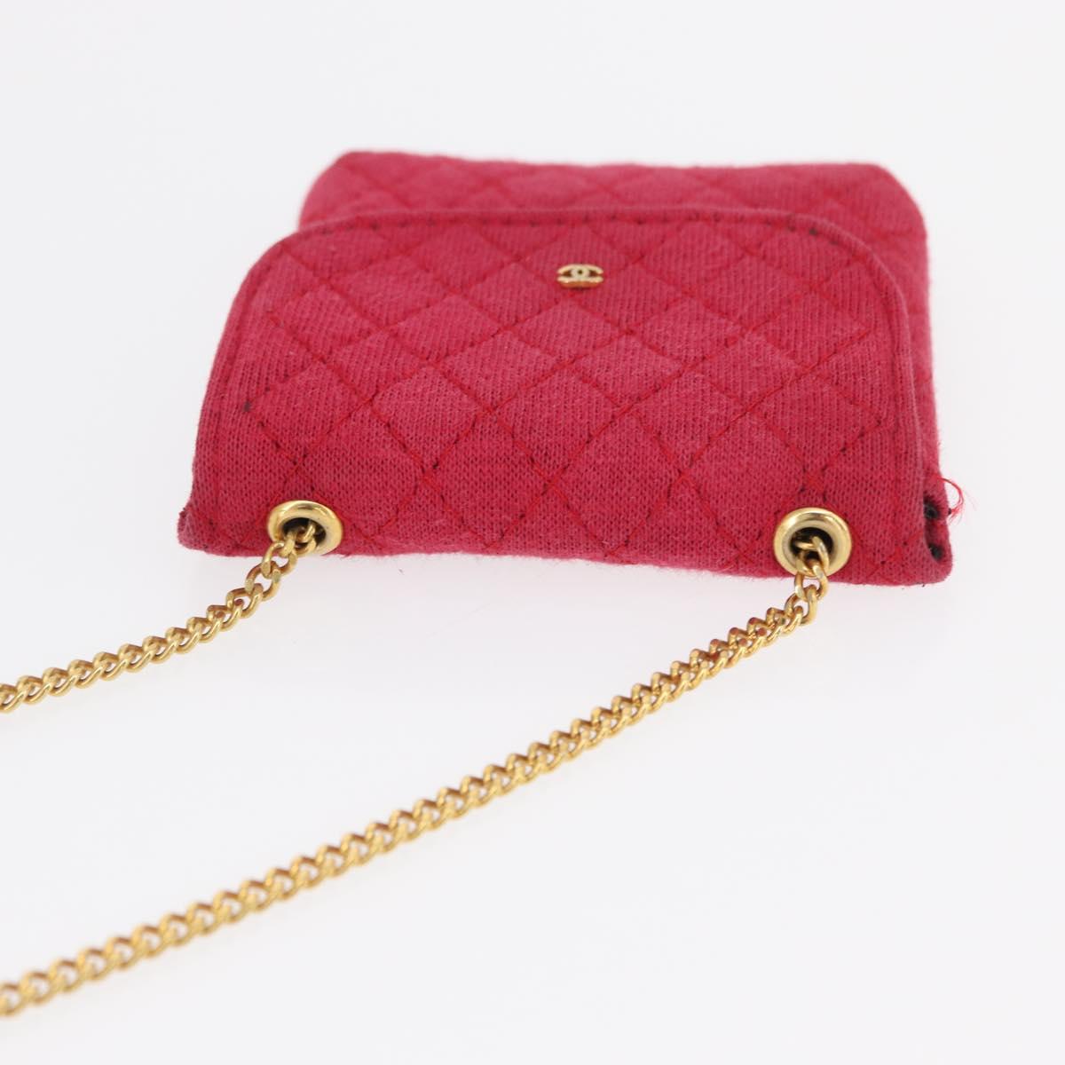 CHANEL Matelasse Chain Shoulder Bag Cotton Pink Gold CC Auth mr1965