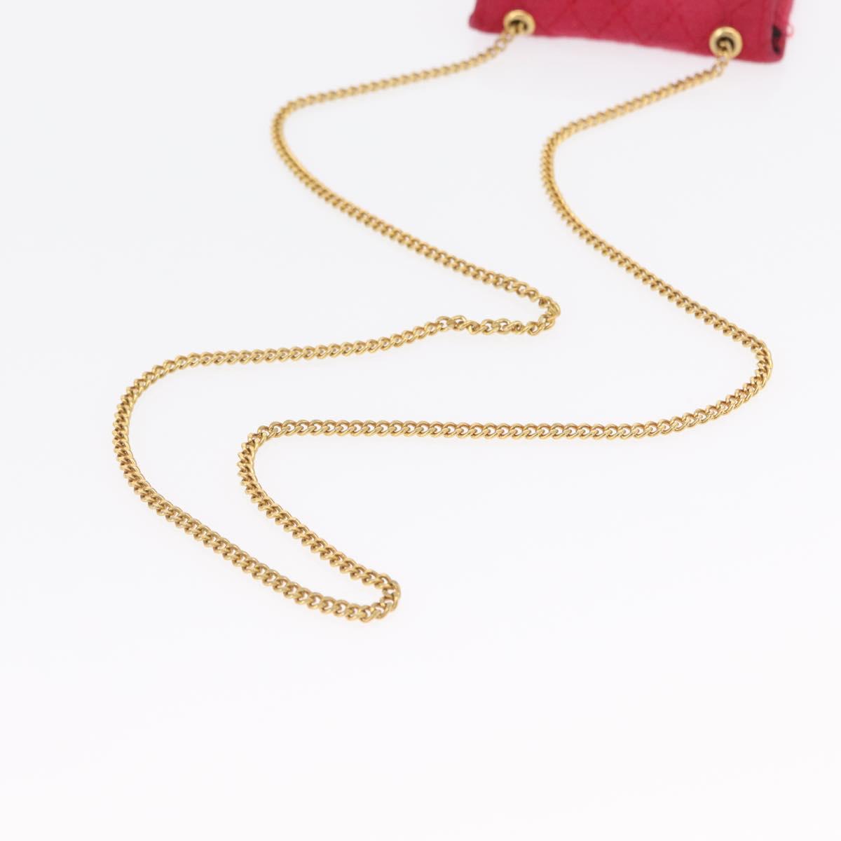 CHANEL Matelasse Chain Shoulder Bag Cotton Pink Gold CC Auth mr1965