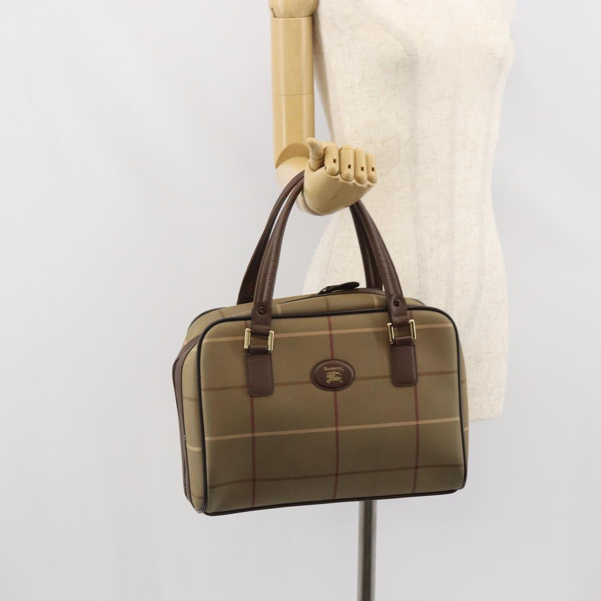 Burberrys Nova Check Hand Bag Canvas Brown Gold Auth mr1966