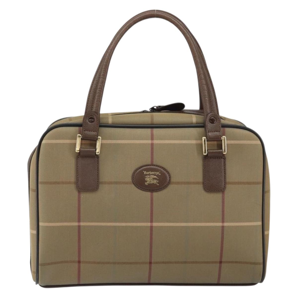 Burberrys Nova Check Hand Bag Canvas Brown Gold Auth mr1966
