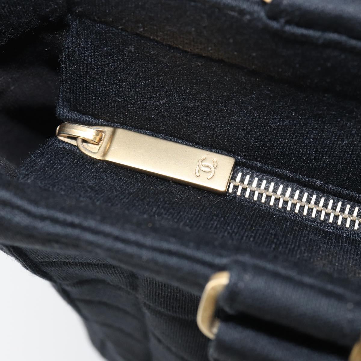 CHANEL Tote Bag Cotton Gold Black CC Auth mr1967