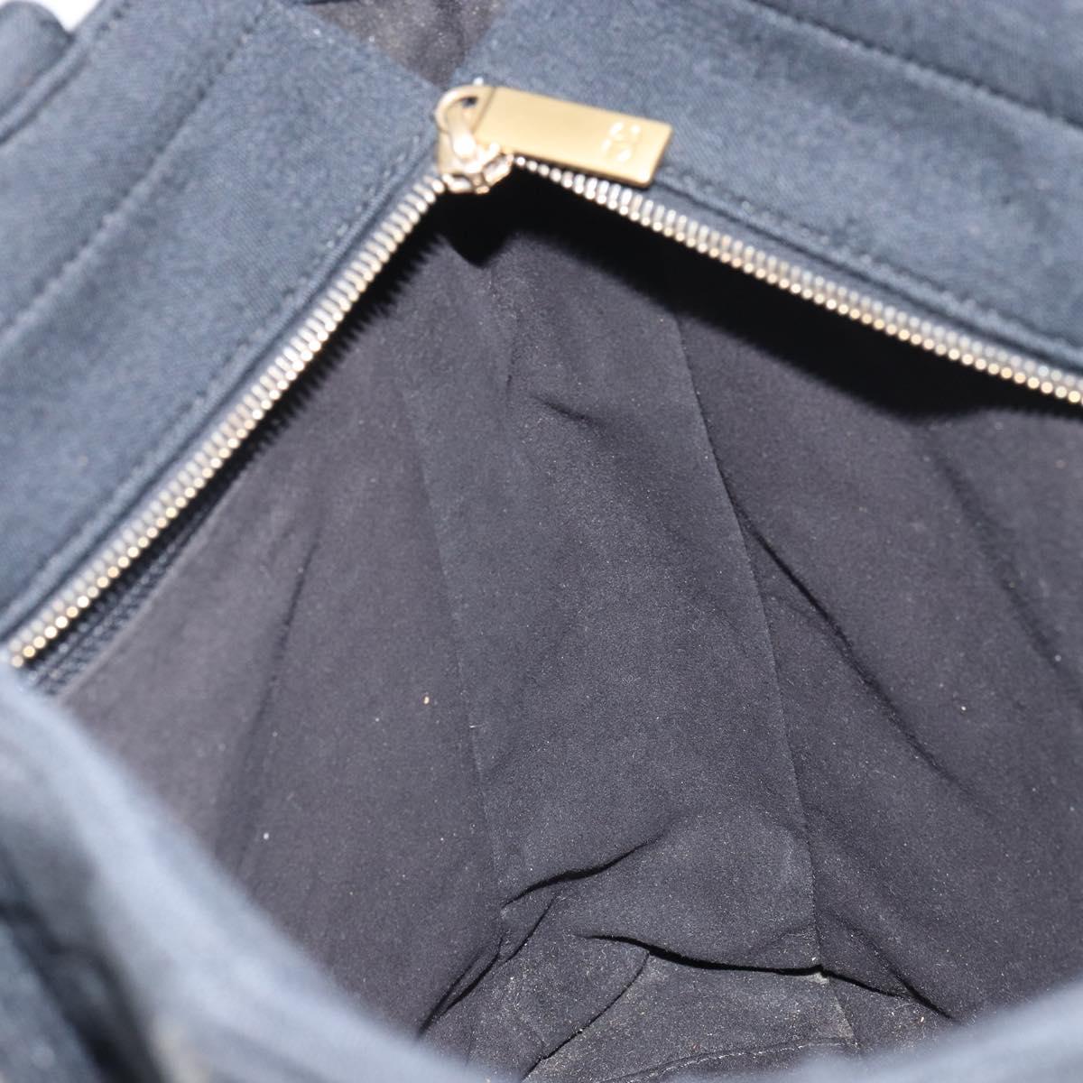 CHANEL Tote Bag Cotton Gold Black CC Auth mr1967