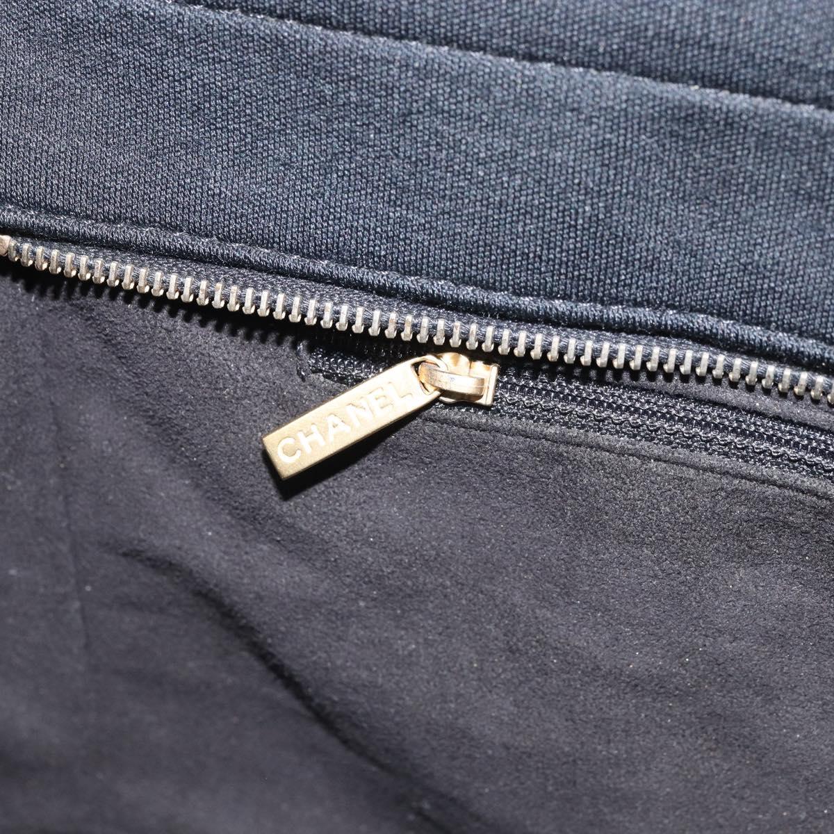 CHANEL Tote Bag Cotton Gold Black CC Auth mr1967