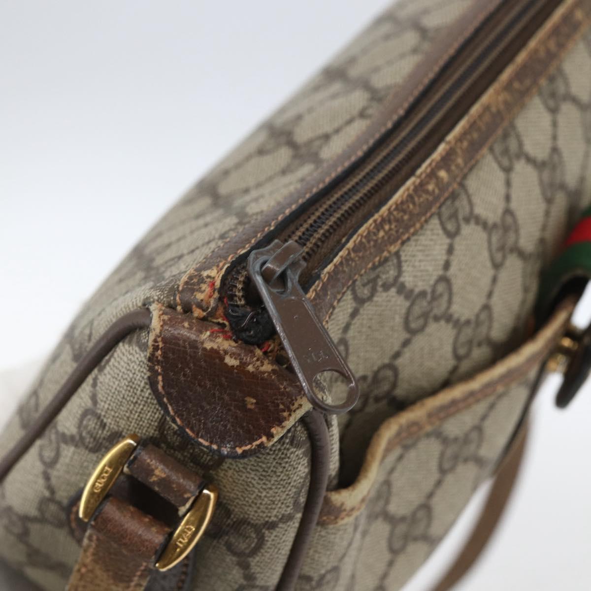GUCCI GG Supreme Web Sherry Line Bag PVC Beige Gold Red 89 02 032 Auth mr1983