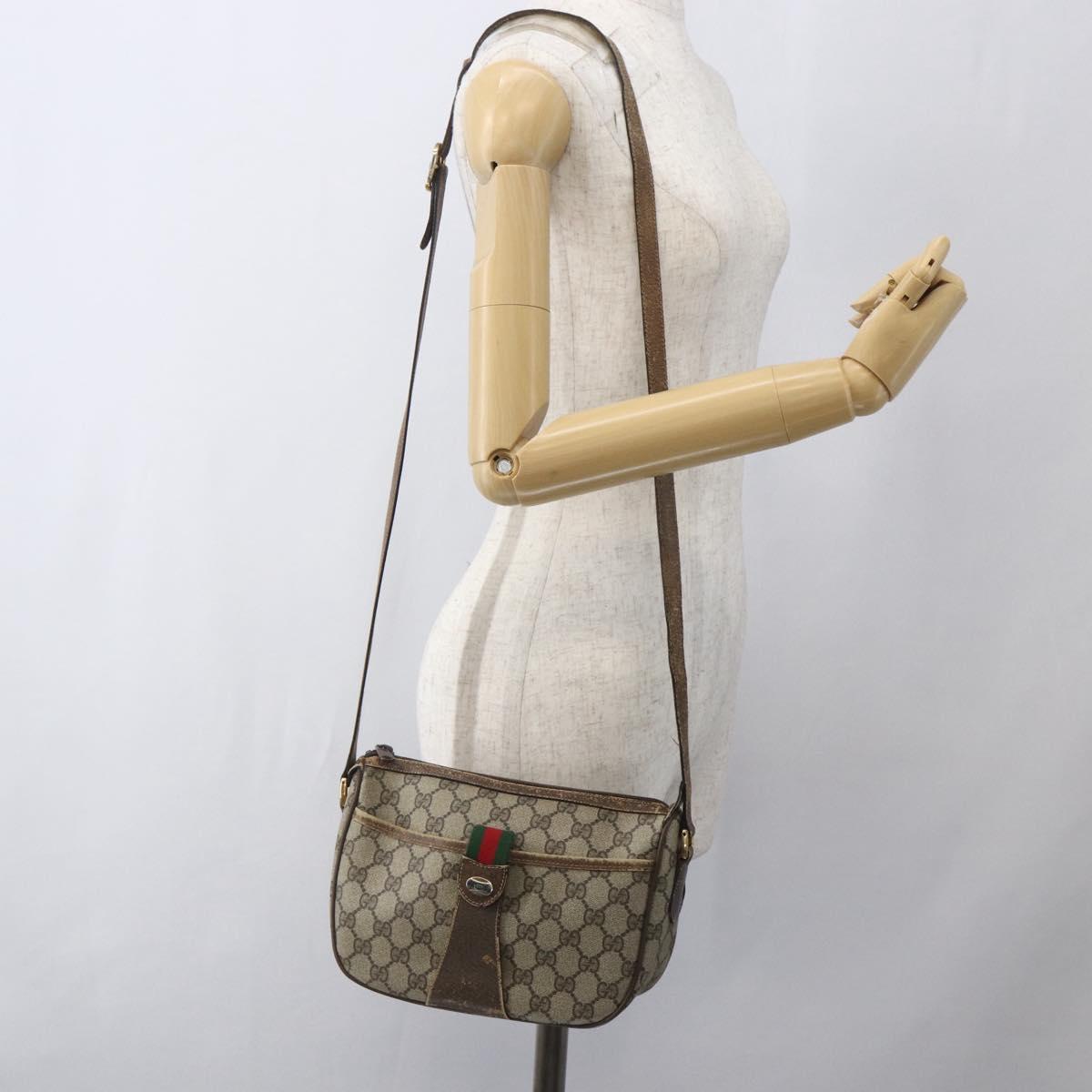 GUCCI GG Supreme Web Sherry Line Bag PVC Beige Gold Red 89 02 032 Auth mr1983