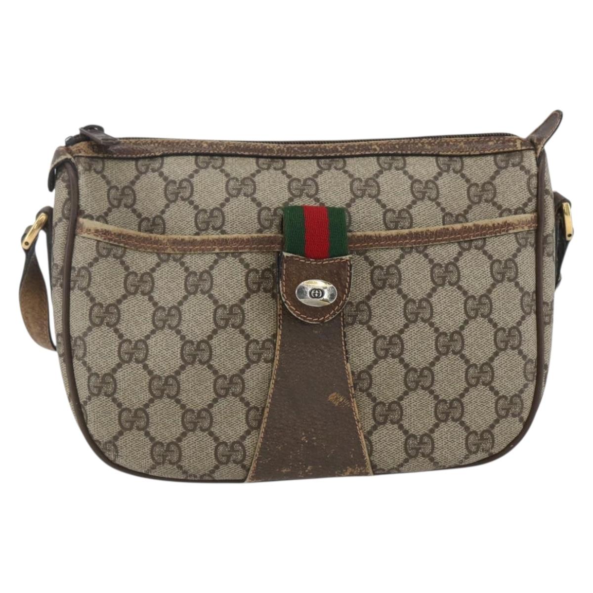 GUCCI GG Supreme Web Sherry Line Bag PVC Beige Gold Red 89 02 032 Auth mr1983