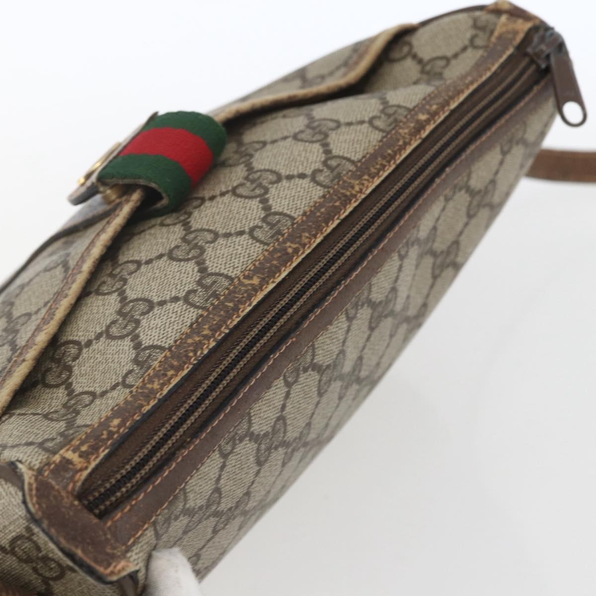 GUCCI GG Supreme Web Sherry Line Bag PVC Beige Gold Red 89 02 032 Auth mr1983