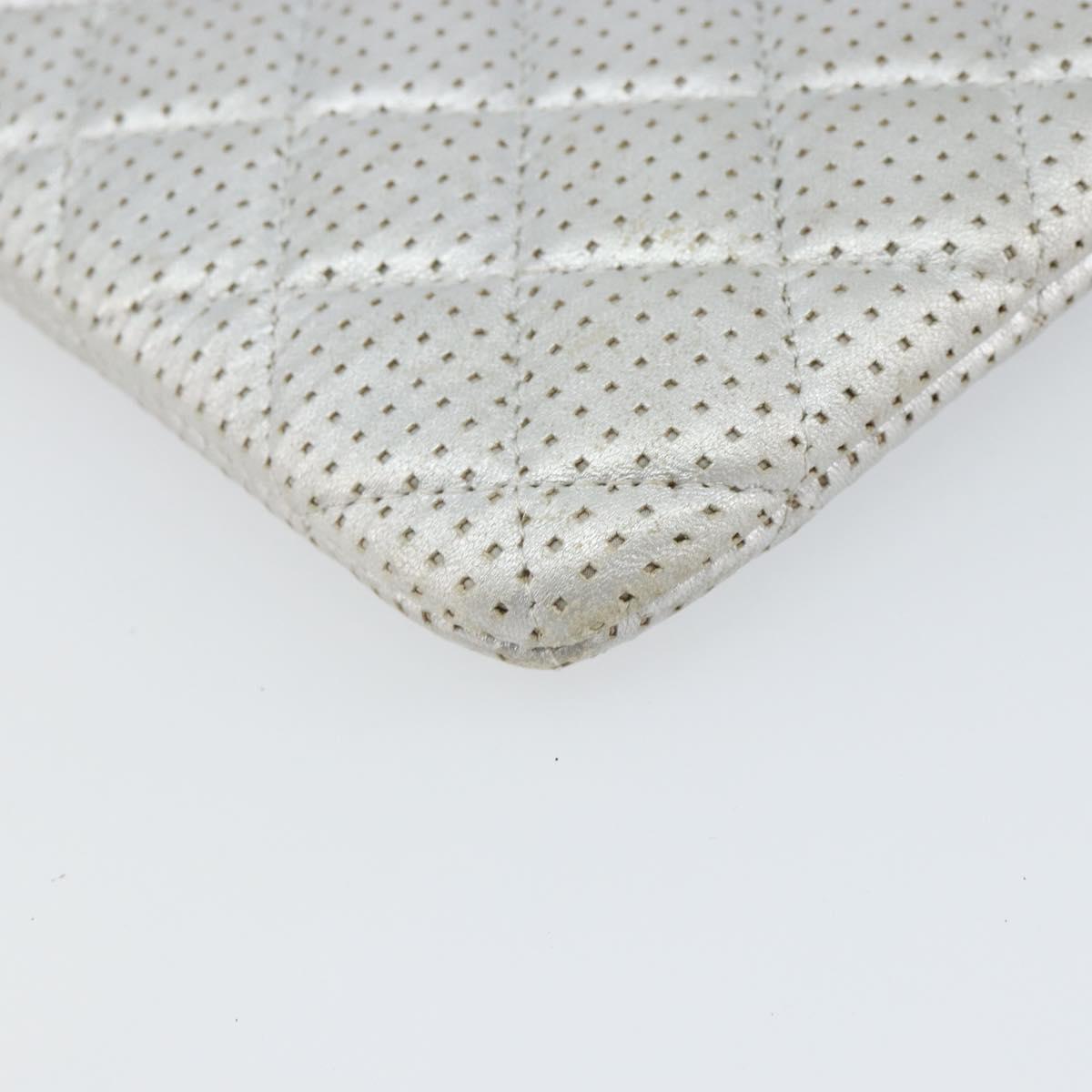 CHANEL Matelasse Punching Clutch Bag Leather Silver CC Auth mr1986