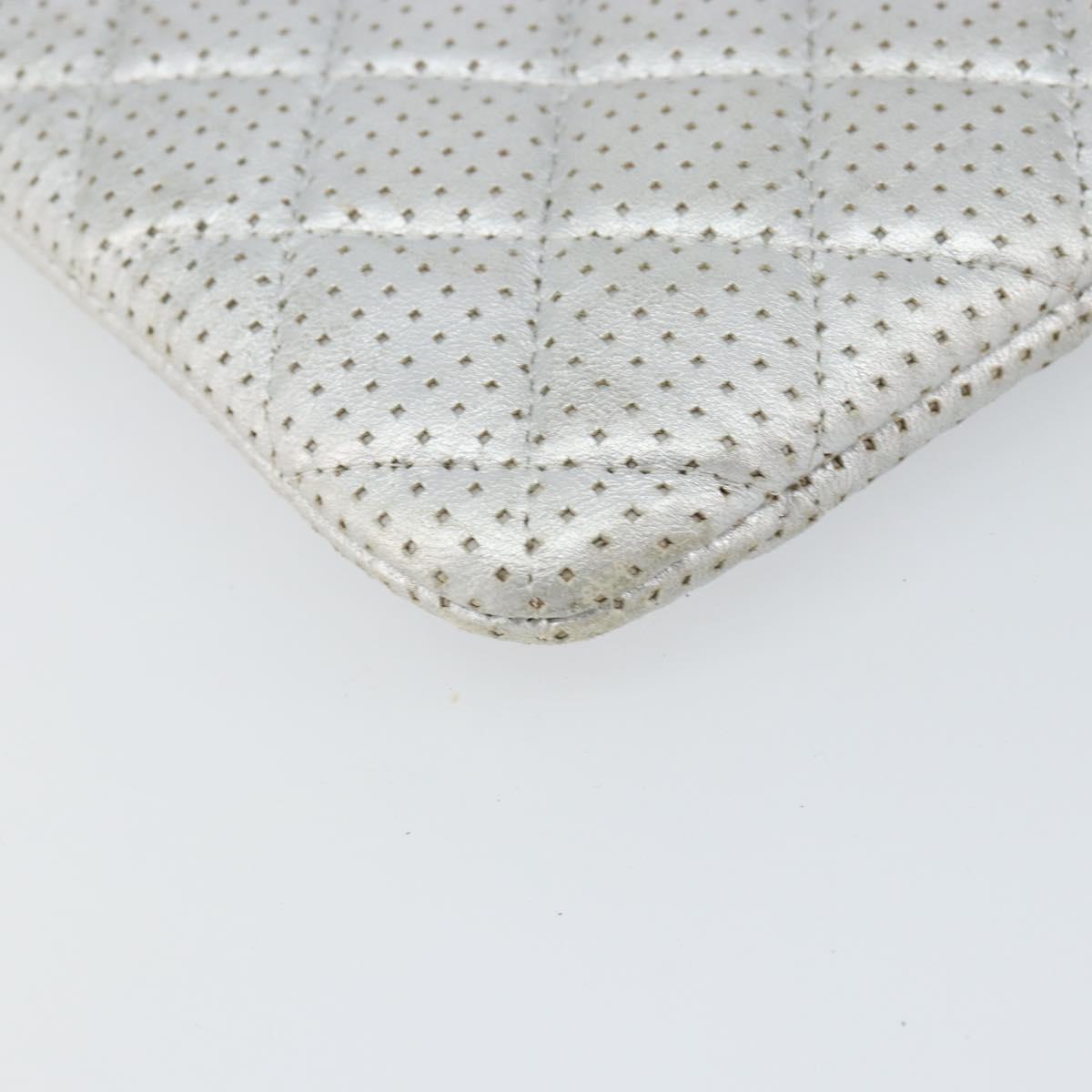 CHANEL Matelasse Punching Clutch Bag Leather Silver CC Auth mr1986