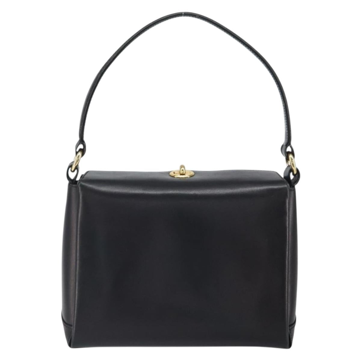 GUCCI Shoulder Bag Leather Black Gold Auth mr1988