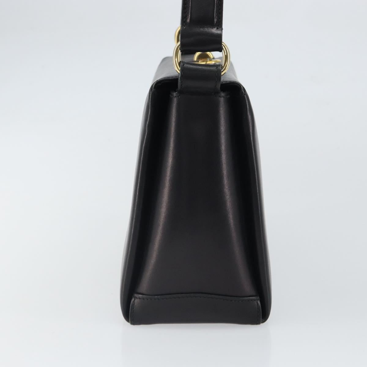 GUCCI Shoulder Bag Leather Black Gold Auth mr1988