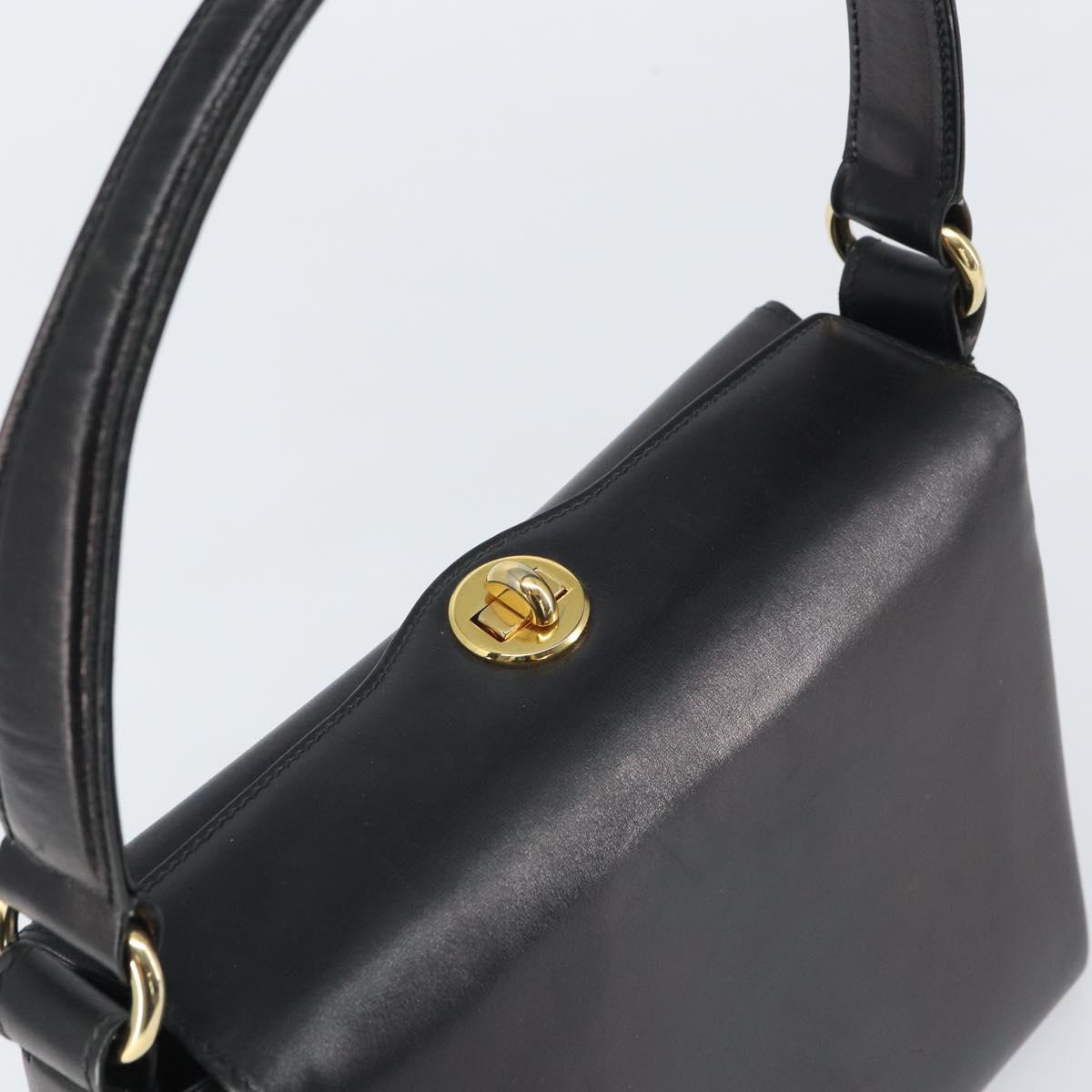 GUCCI Shoulder Bag Leather Black Gold Auth mr1988