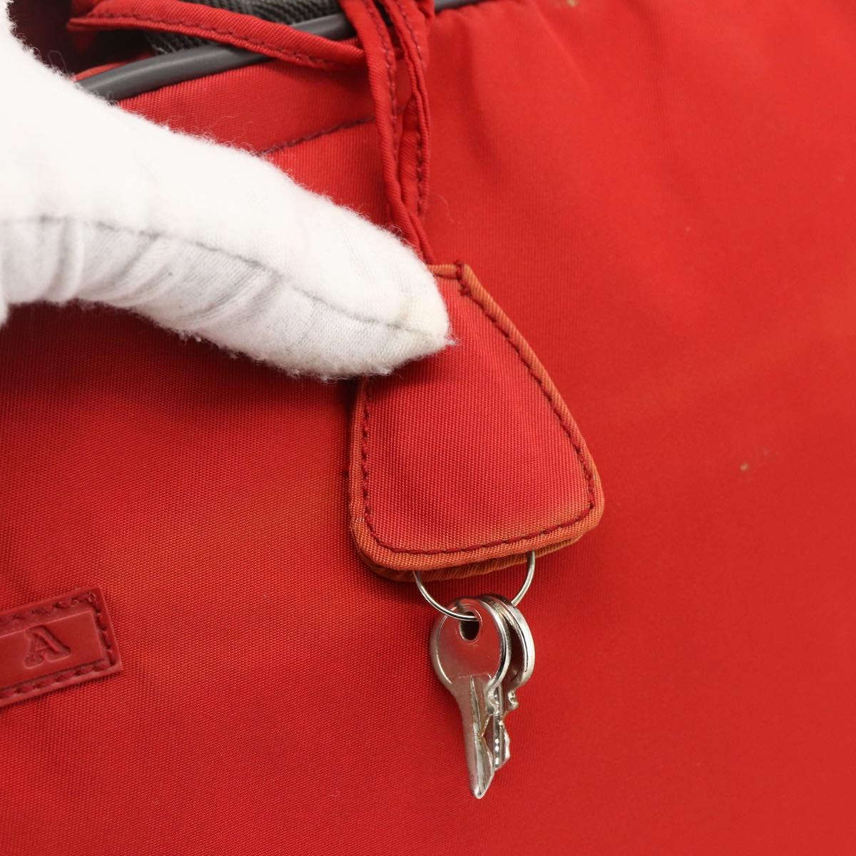 PRADA Boston Bag Nylon Red Silver Auth mr1998