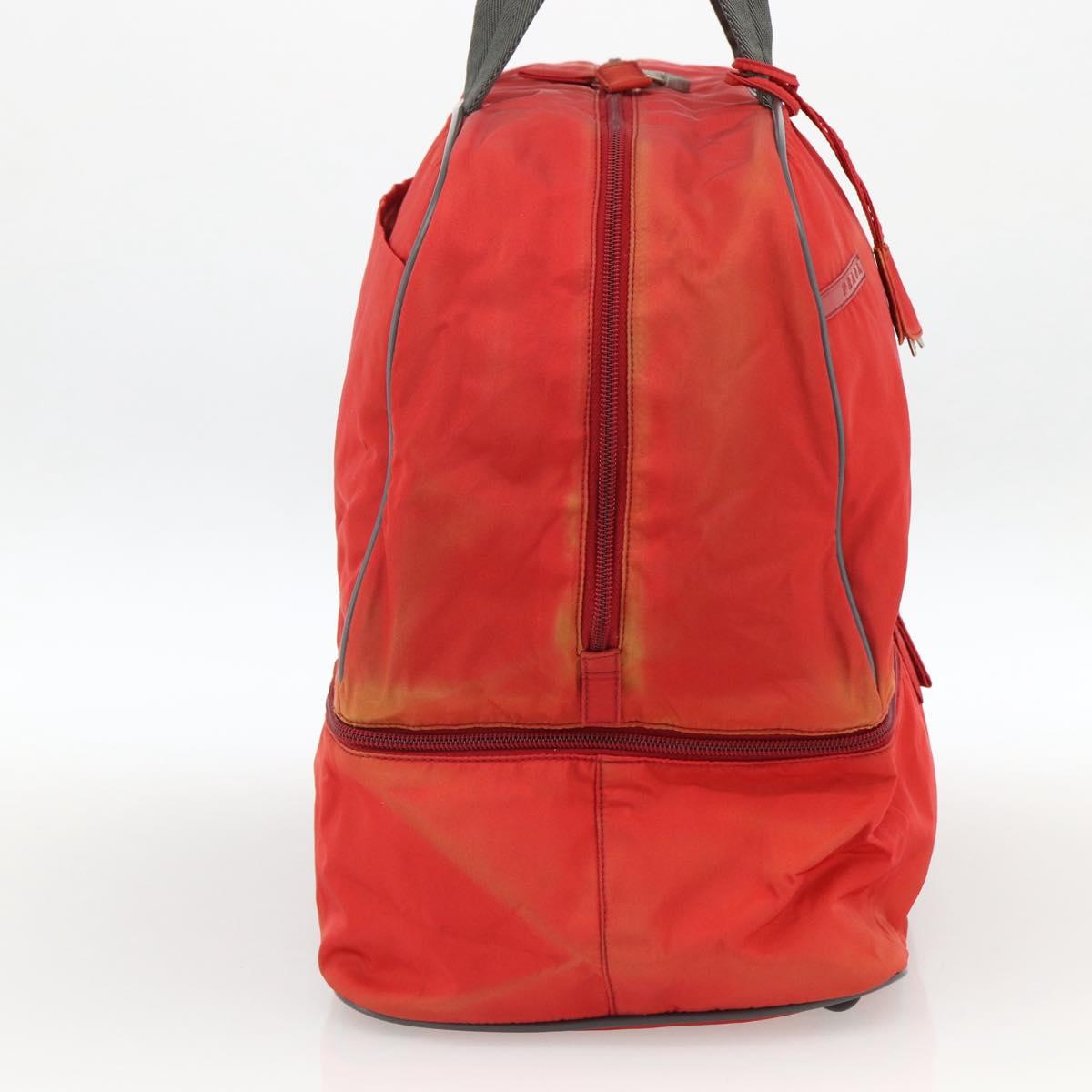 PRADA Boston Bag Nylon Red Silver Auth mr1998