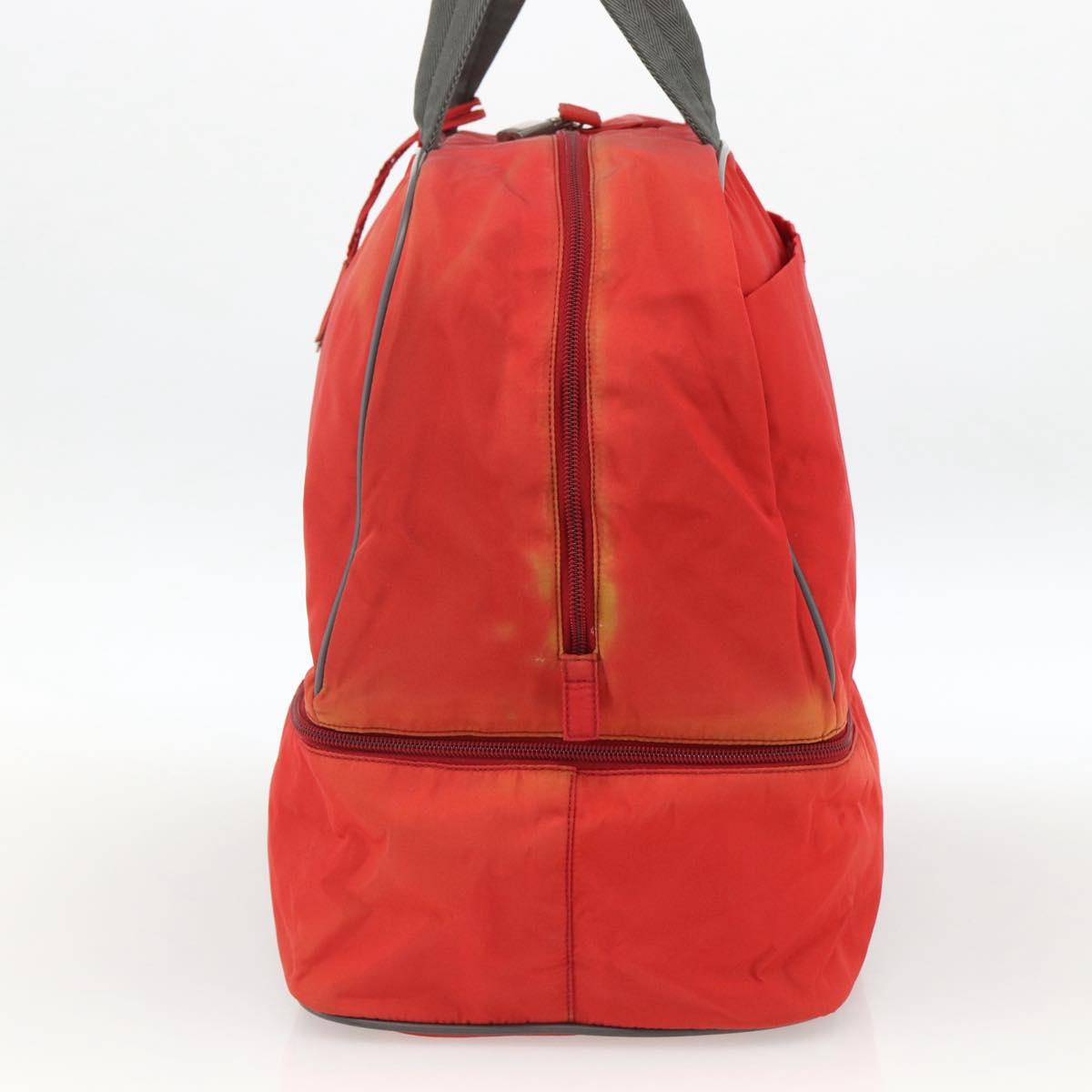 PRADA Boston Bag Nylon Red Silver Auth mr1998