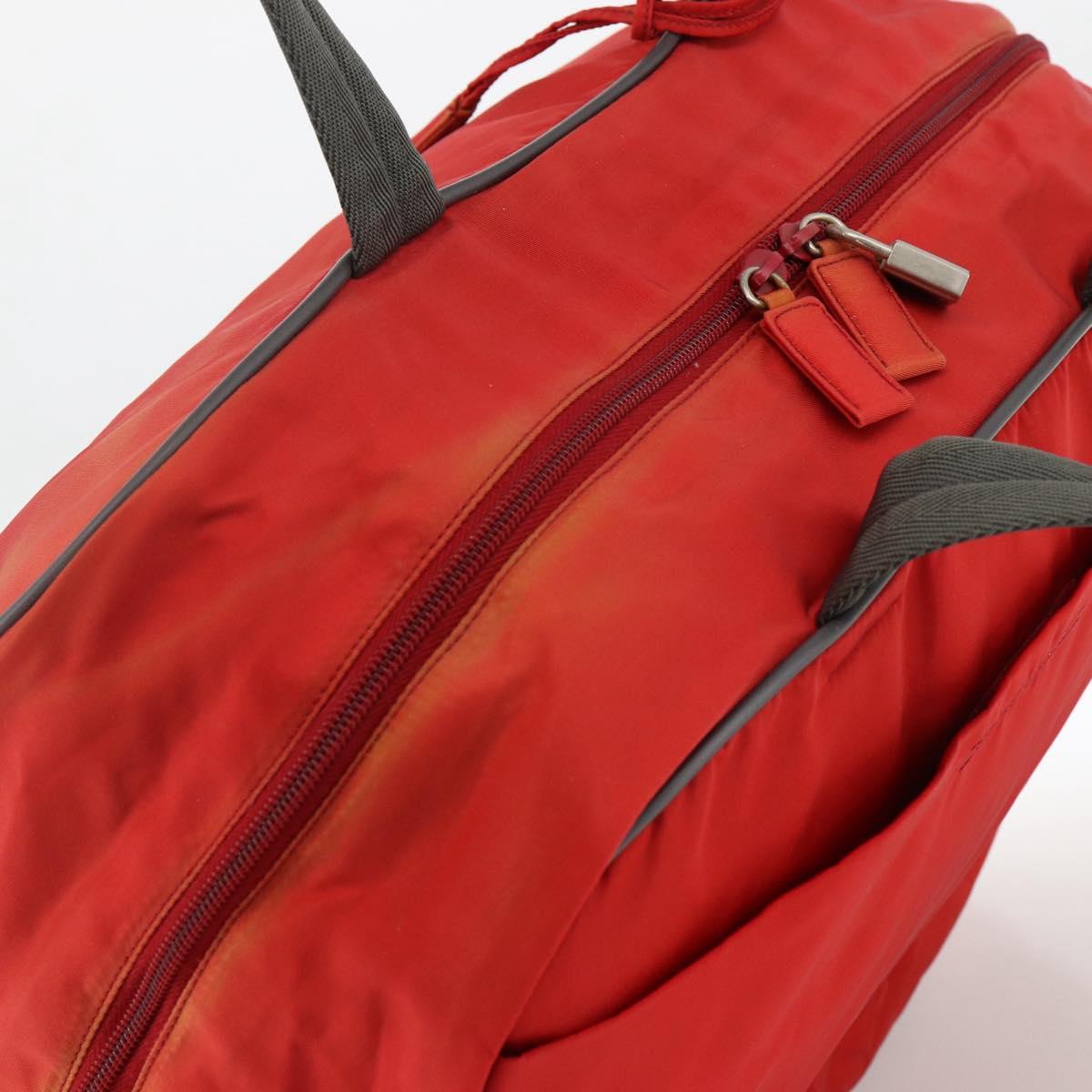 PRADA Boston Bag Nylon Red Silver Auth mr1998