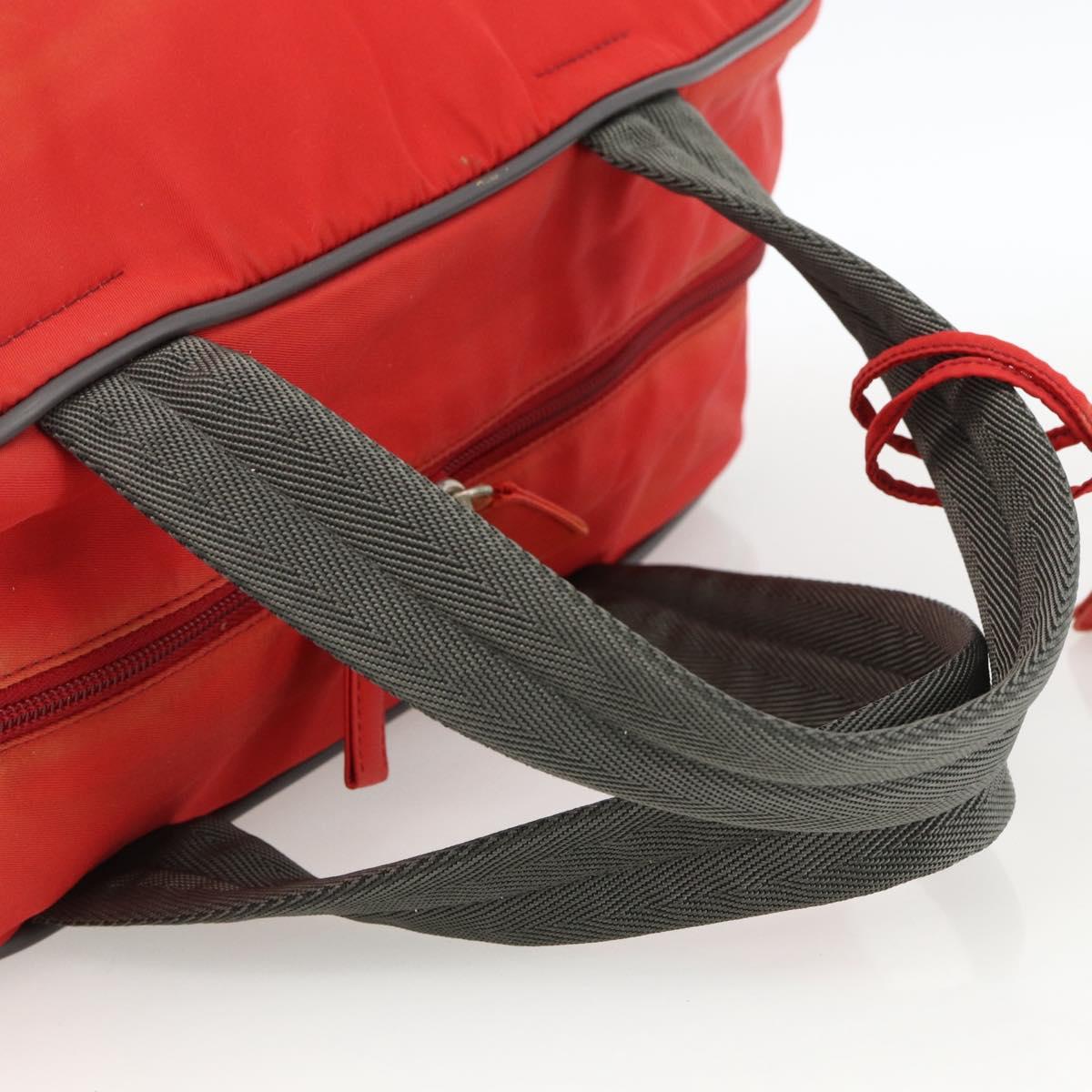 PRADA Boston Bag Nylon Red Silver Auth mr1998