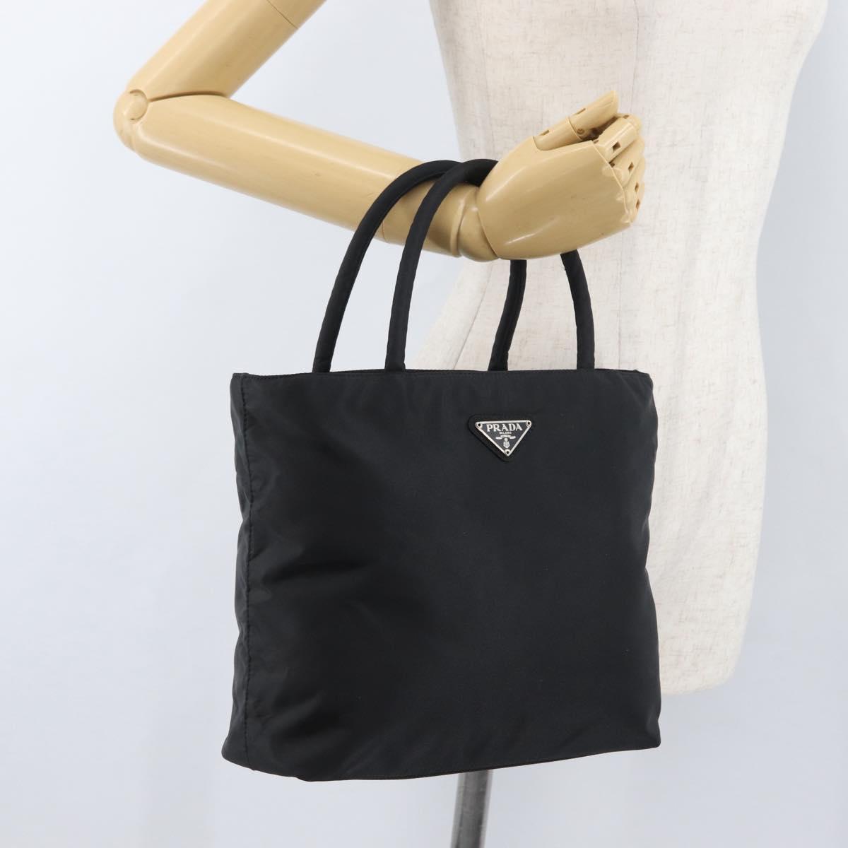 PRADA Hand Bag Nylon Black Silver Auth mr1999