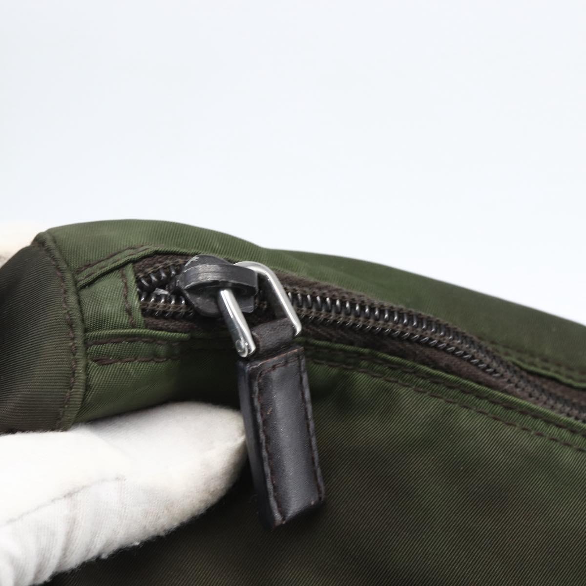 PRADA Shoulder Bag Nylon Khaki Silver Auth mr2000