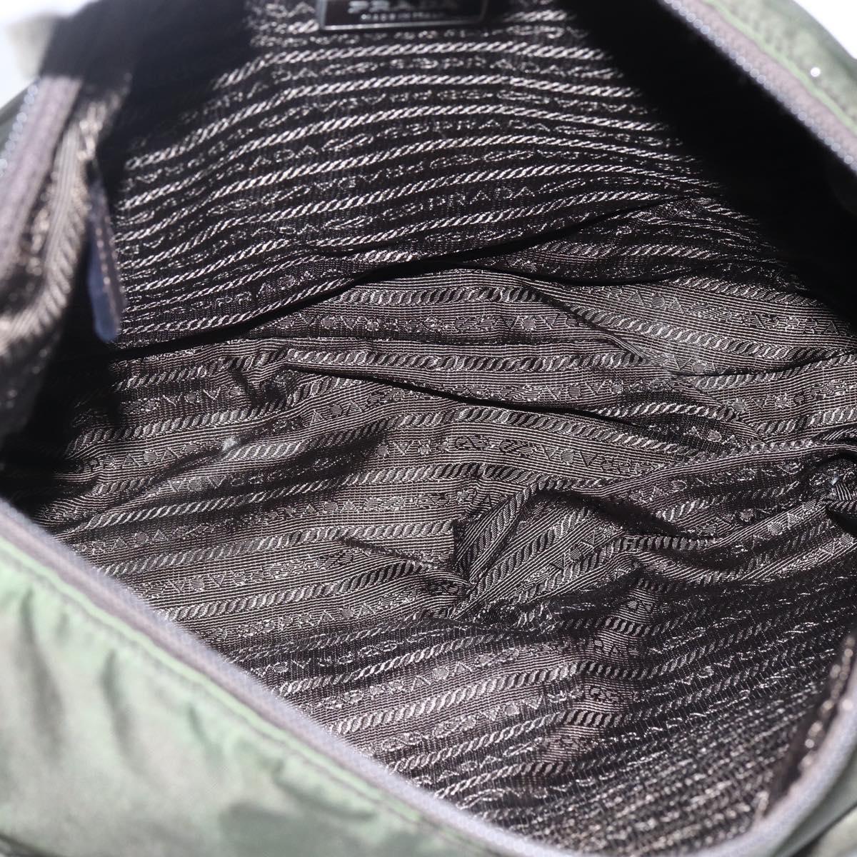 PRADA Shoulder Bag Nylon Khaki Silver Auth mr2000