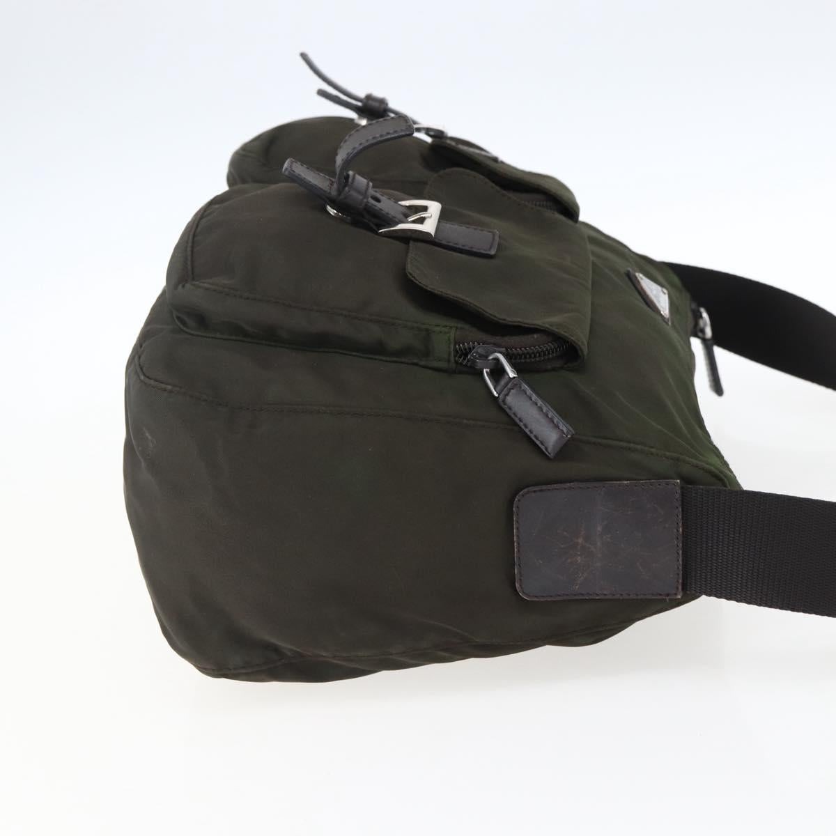 PRADA Shoulder Bag Nylon Khaki Silver Auth mr2000