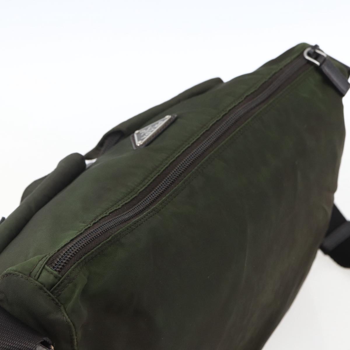 PRADA Shoulder Bag Nylon Khaki Silver Auth mr2000