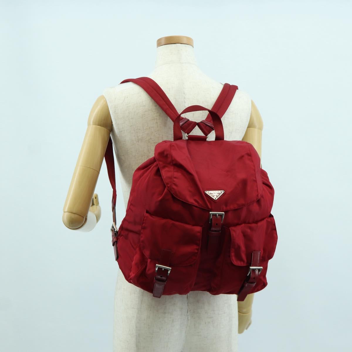 PRADA Backpack Nylon Red Silver Auth mr2001V
